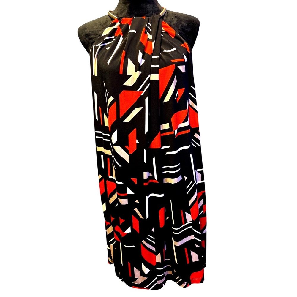 Calvin Klein Midi Halter dress M Geometric Gold Tone Closure Feminine Evening